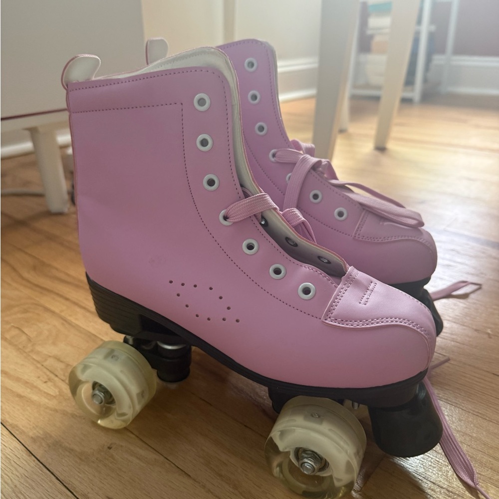 Pastel Pink Retro Quad Roller Skates
